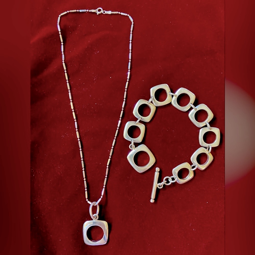 Nwot Solid Sterling Silver Square Link Necklace A… - image 1